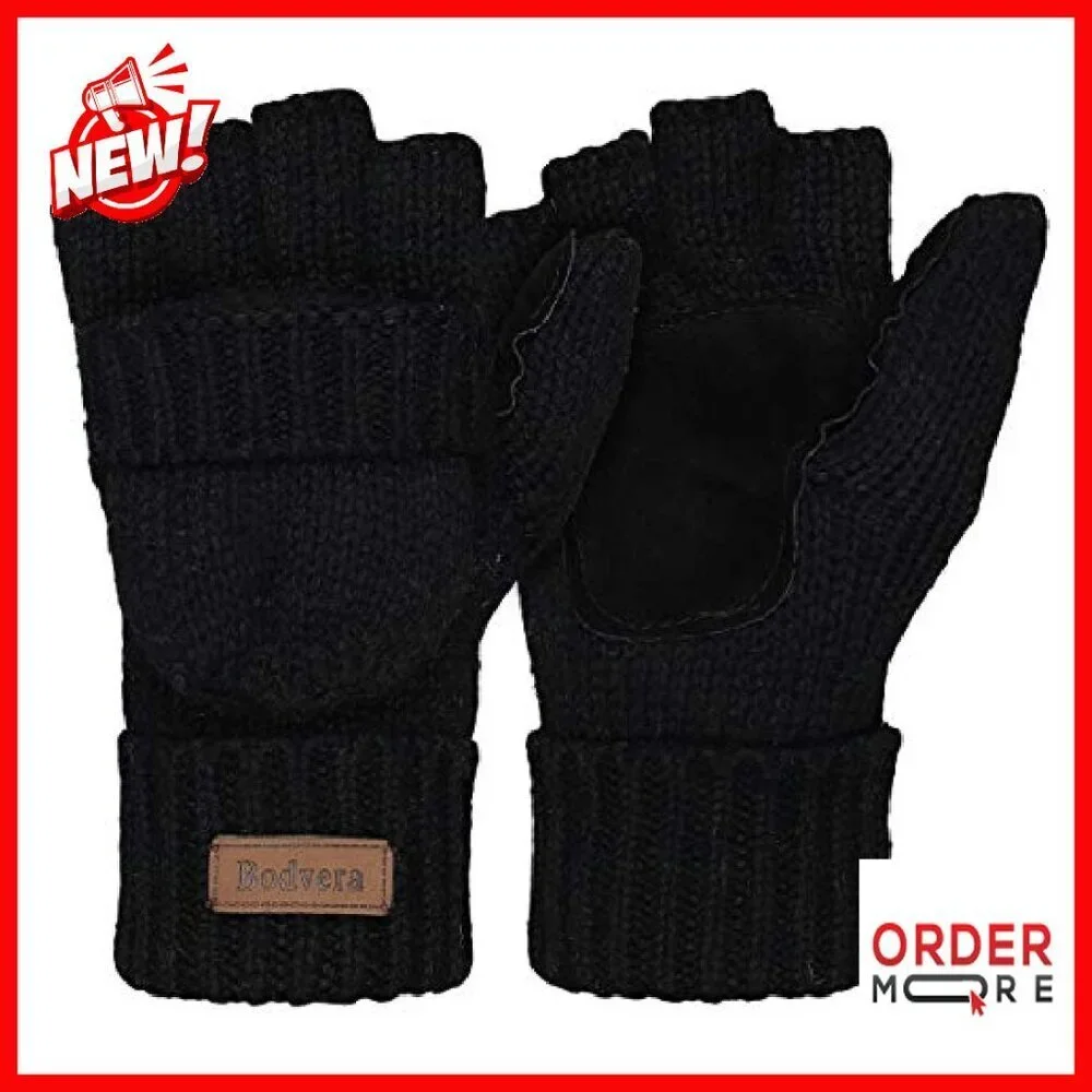 Fingerless Wool Convertible Mittens Thermal Insulation Texting Gloves Unisex